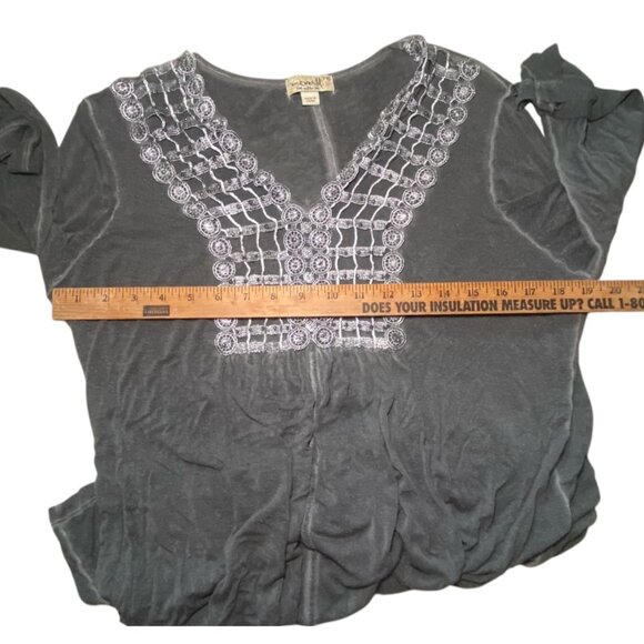 Gray Petite Tunic Top Embroidered Lace V-Neck 3/4 Sleeves Boho Witchy Whimsygoth - Picture 4 of 8